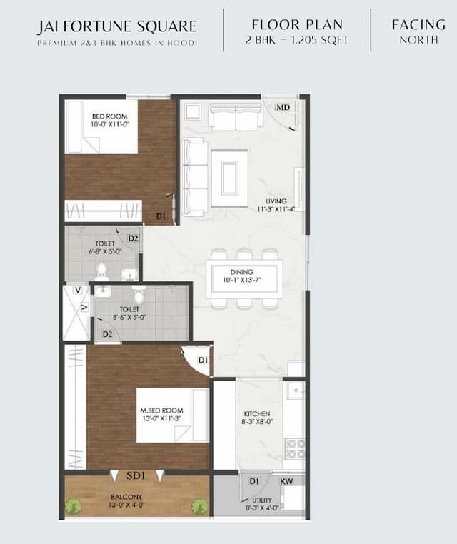 Jai Fortune Square - 2 BHK Floor Plan