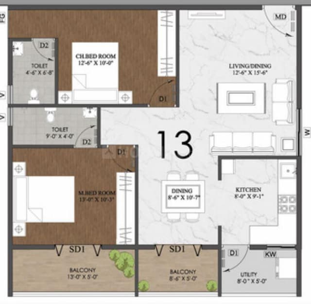 Jai Fortune Square - 2 BHK Floor Plan