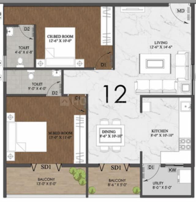 Jai Fortune Square - 2 BHK Floor Plan