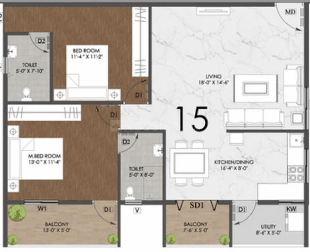 Jai Fortune Square - 2 BHK Floor Plan