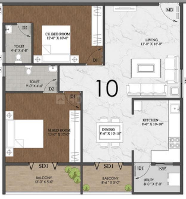 Jai Fortune Square - 2 BHK Floor Plan