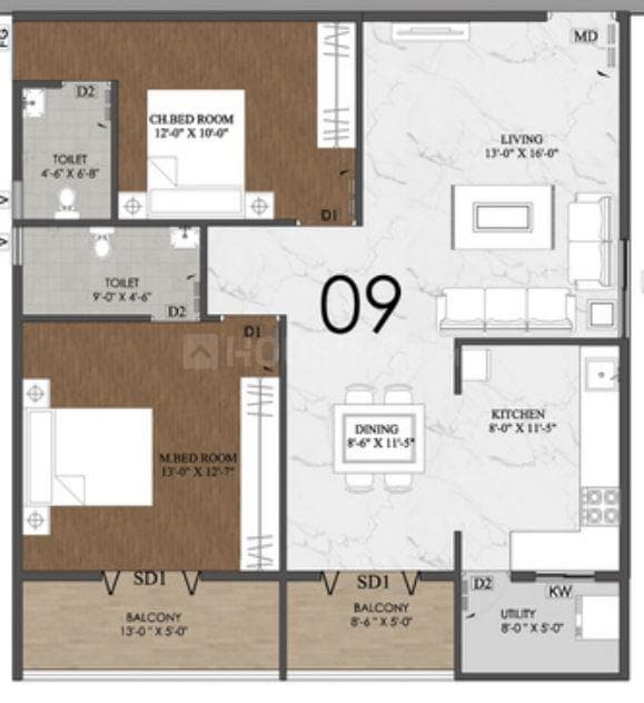 Jai Fortune Square - 2 BHK Floor Plan