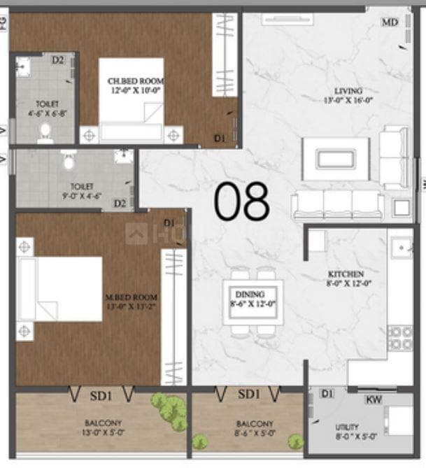 Jai Fortune Square - 2 BHK Floor Plan