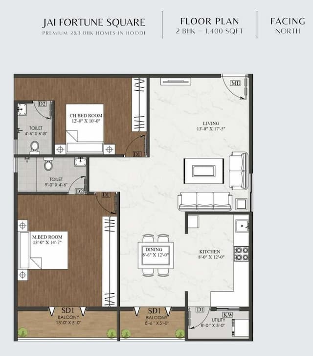 Jai Fortune Square - 2 BHK Floor Plan