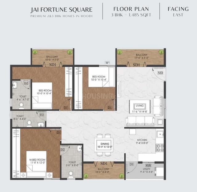 Jai Fortune Square - 3 BHK Floor Plan