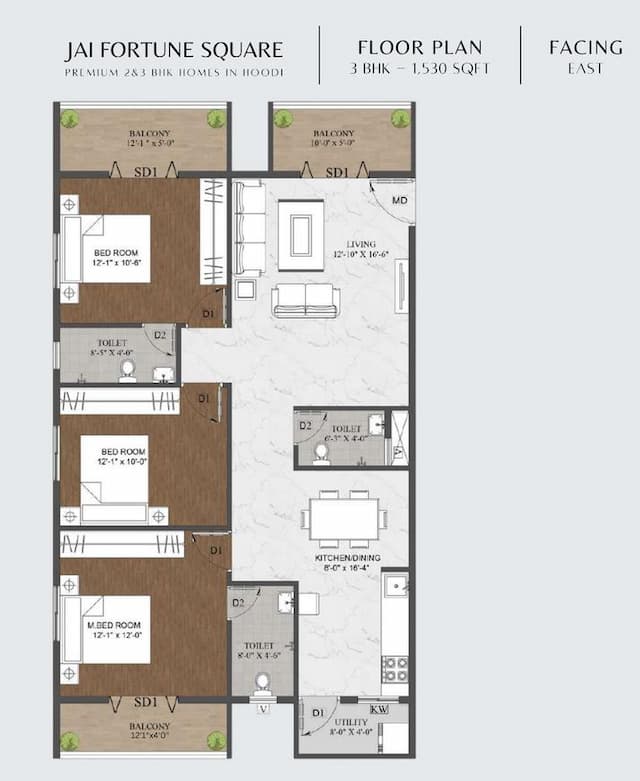 Jai Fortune Square - 3 BHK Floor Plan
