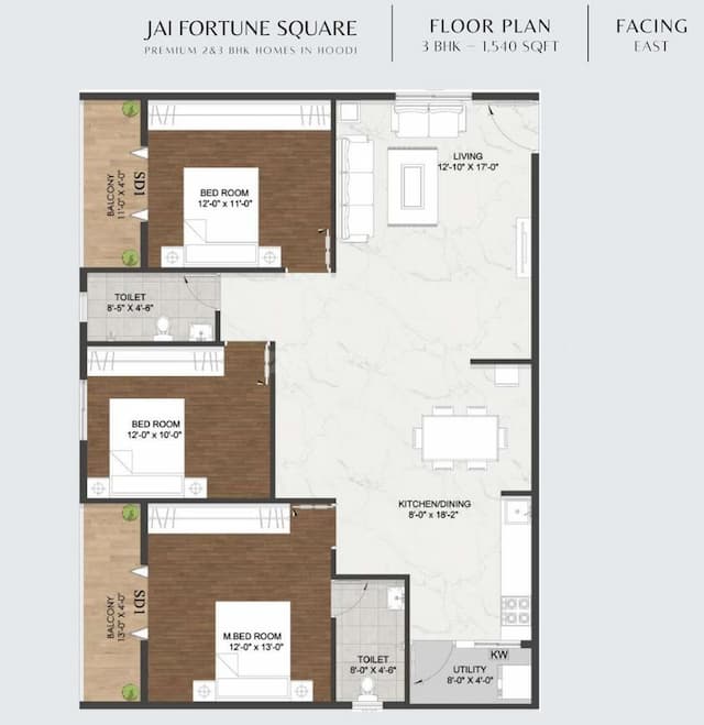 Jai Fortune Square - 3 BHK Floor Plan