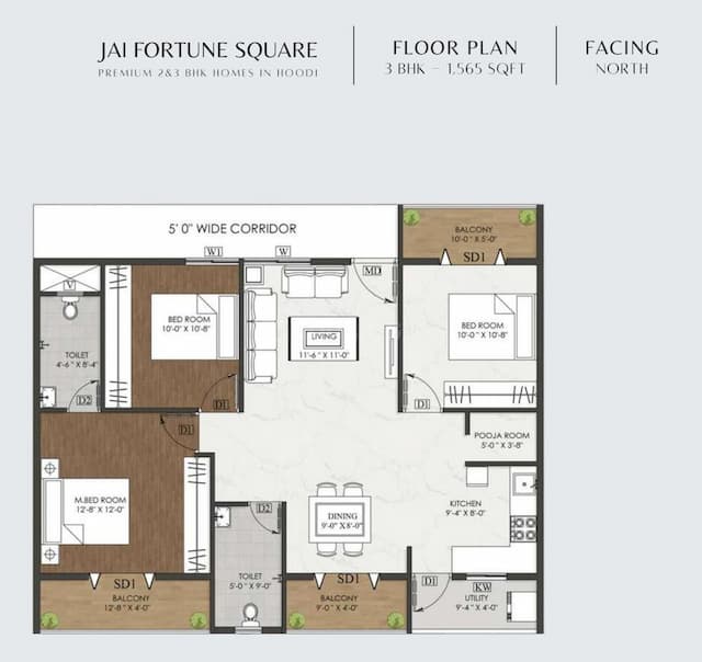 Jai Fortune Square - 3 BHK Floor Plan