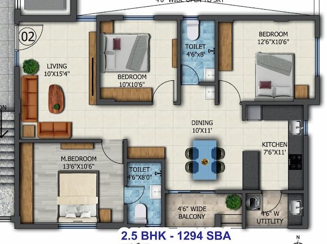 K R Sunrise - 2.5 BHK Floor Plan