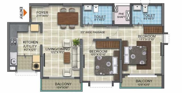 Kumar Prospera - 2 BHK Floor Plan
