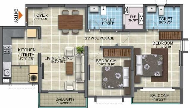 Kumar Prospera - 2 BHK Floor Plan