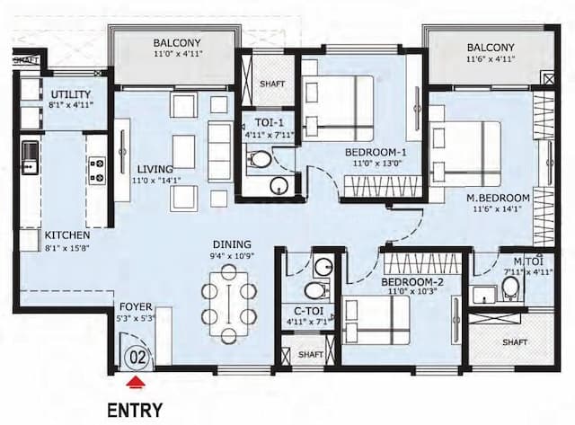 L And T Olivia At Raintree Boulevard - 3 BHK Floor Plan