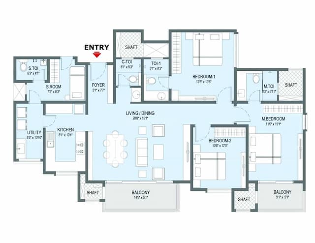 L And T Olivia At Raintree Boulevard - 3 BHK Floor Plan