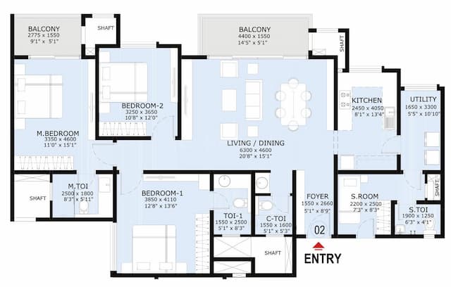L And T Olivia At Raintree Boulevard - 3 BHK Floor Plan
