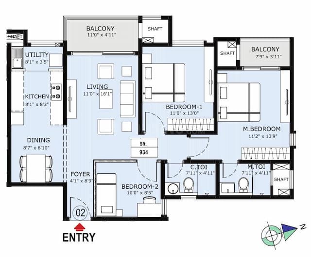 L And T Raintree Boulevard - 3 BHK Floor Plan