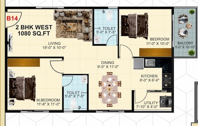 L V S Greenwoods - 2 BHK Floor Plan