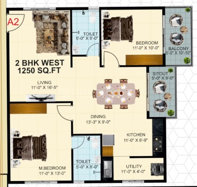 L V S Greenwoods - 2 BHK Floor Plan