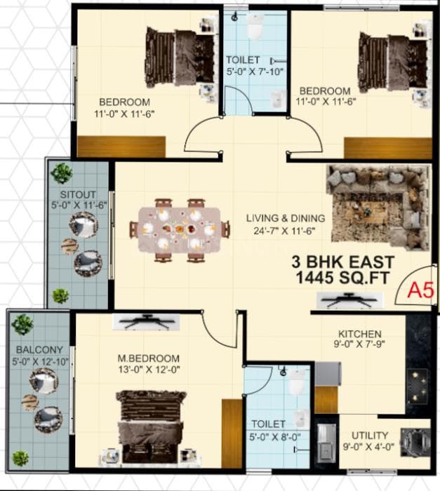 L V S Greenwoods - 3 BHK Floor Plan