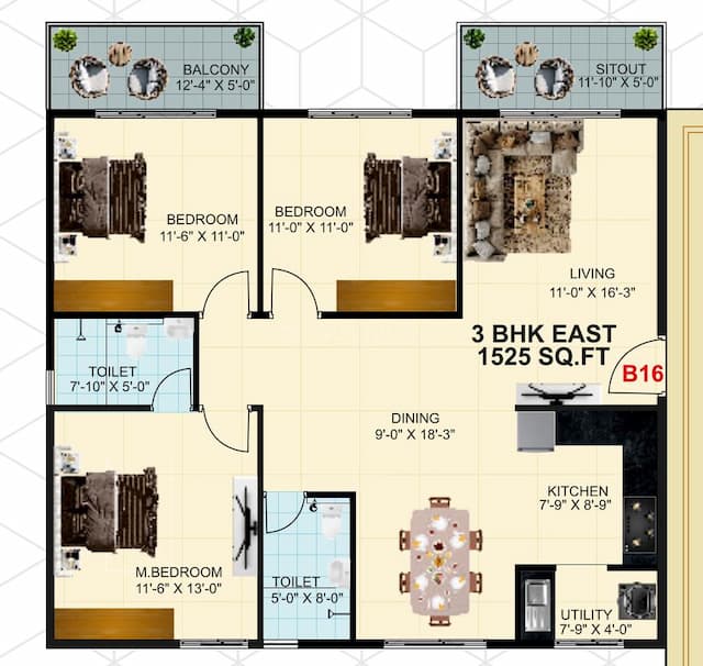 L V S Greenwoods - 3 BHK Floor Plan