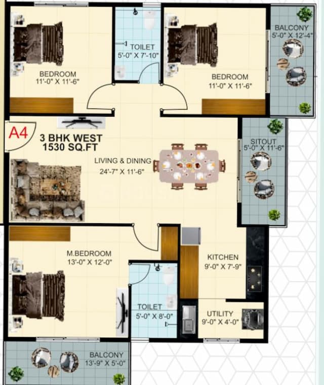 L V S Greenwoods - 3 BHK Floor Plan