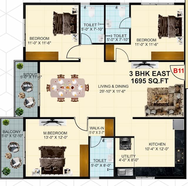L V S Greenwoods - 3 BHK Floor Plan