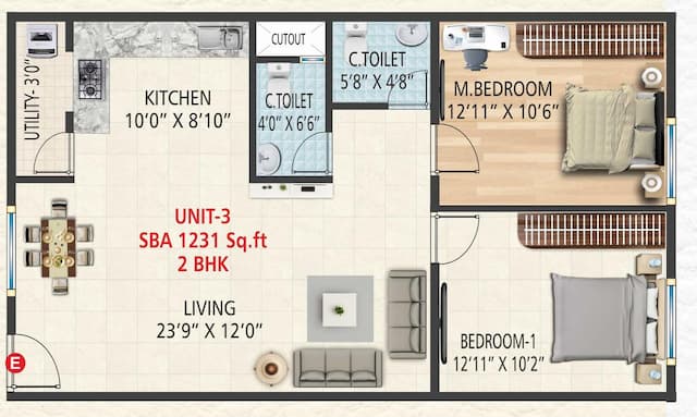 Laavanya Aisiri Infra - 2 BHK Floor Plan