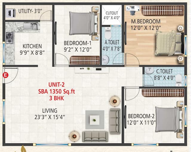 Laavanya Aisiri Infra - 3 BHK Floor Plan