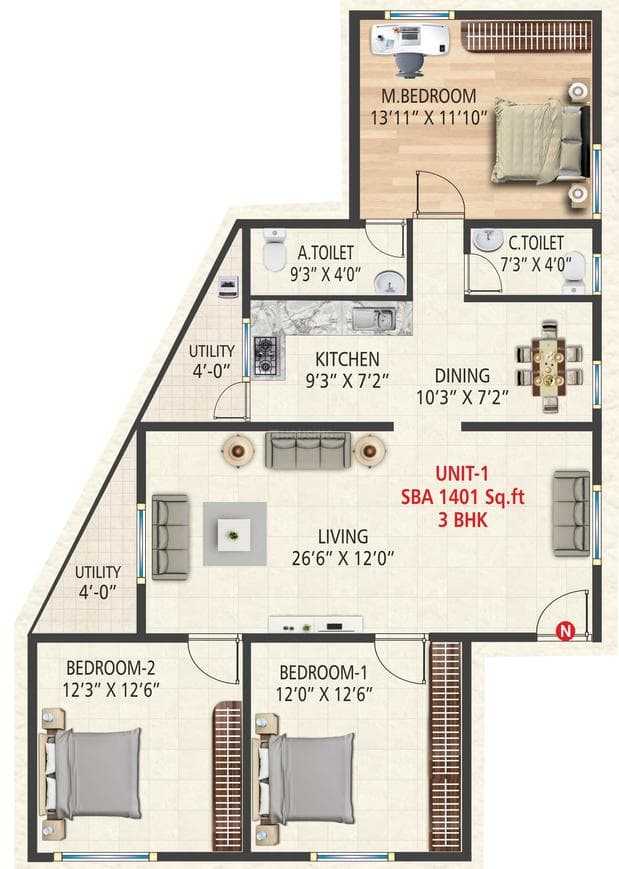 Laavanya Aisiri Infra - 3 BHK Floor Plan