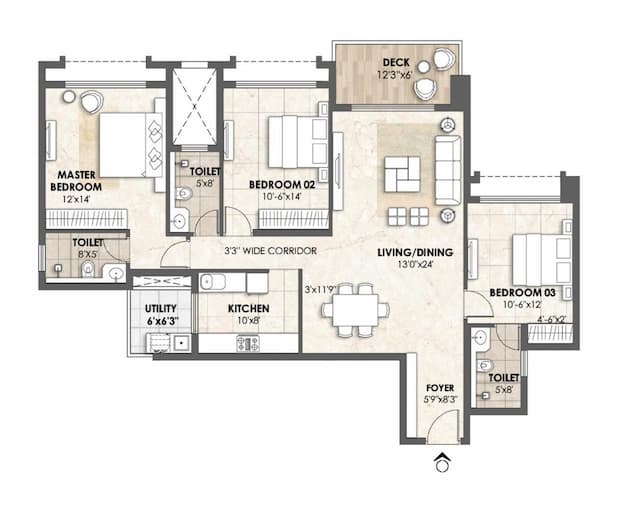 Lodha Azur - 3 BHK Floor Plan