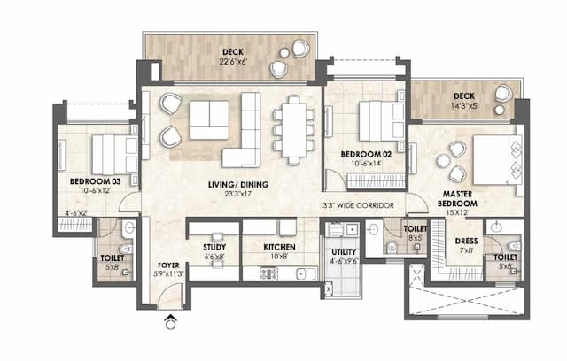 Lodha Azur - 3.5 BHK Floor Plan