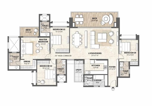 Lodha Azur - 4 BHK Floor Plan