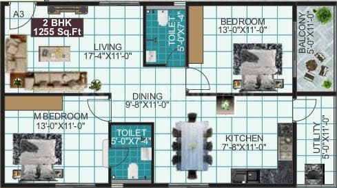 LVS Paradise - 2 BHK Floor Plan