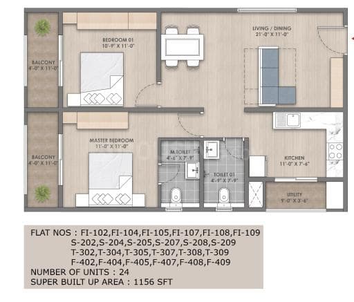 Ma Sarada Upavan Phase II - 2 BHK Floor Plan