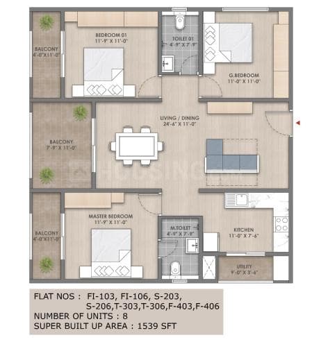 Ma Sarada Upavan Phase II - 3 BHK Floor Plan