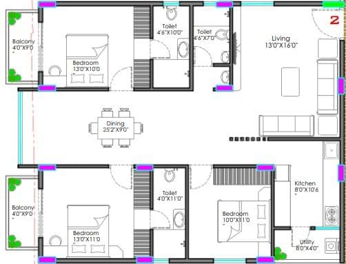 Manjunatha MGR Windsor Gardens - 3 BHK Floor Plan