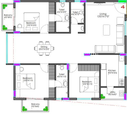 Manjunatha MGR Windsor Gardens - 3 BHK Floor Plan