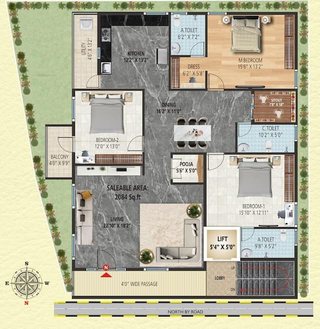 MBM Residency - 3 BHK Floor Plan