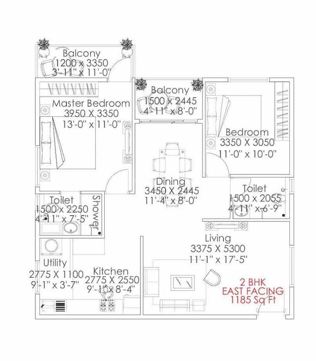 Mithila Splendor - 2 BHK Floor Plan