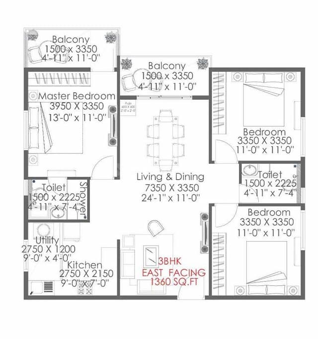 Mithila Splendor - 3 BHK Floor Plan