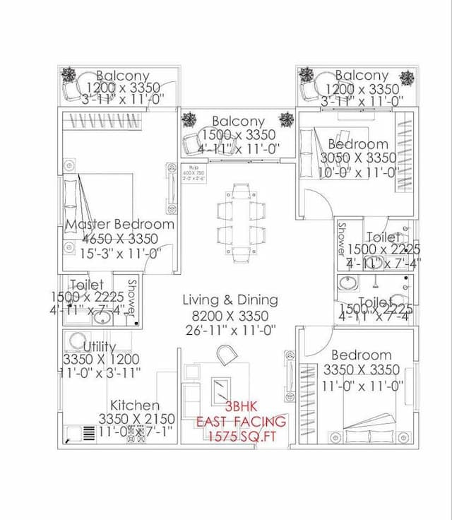 Mithila Splendor - 3 BHK Floor Plan