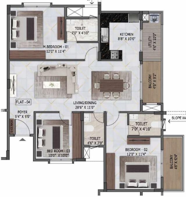 MSR Passion Square - 3 BHK Floor Plan