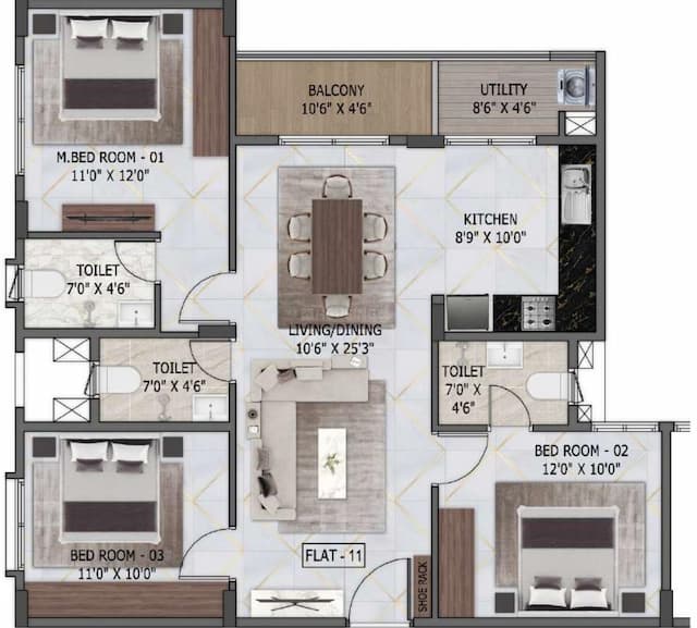MSR Passion Square - 3 BHK Floor Plan