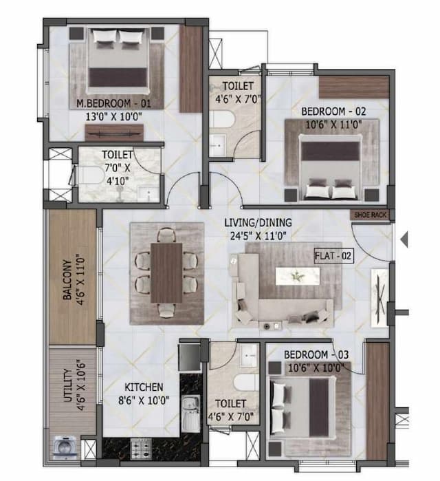 MSR Passion Square - 3 BHK Floor Plan