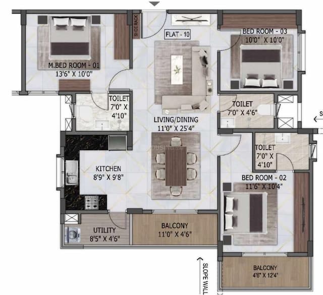 MSR Passion Square - 3 BHK Floor Plan