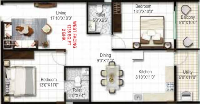 Mukunda Nandanam - 2 BHK Floor Plan