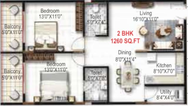 Mukunda Nandanam - 2 BHK Floor Plan