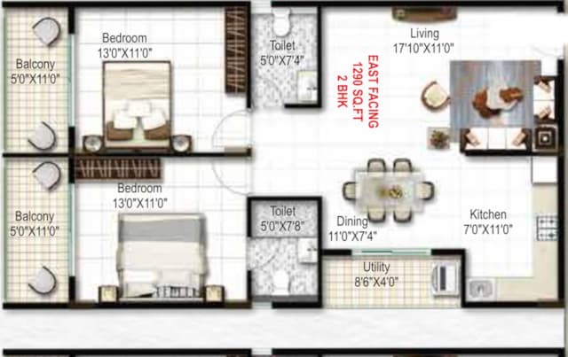 Mukunda Nandanam - 2 BHK Floor Plan