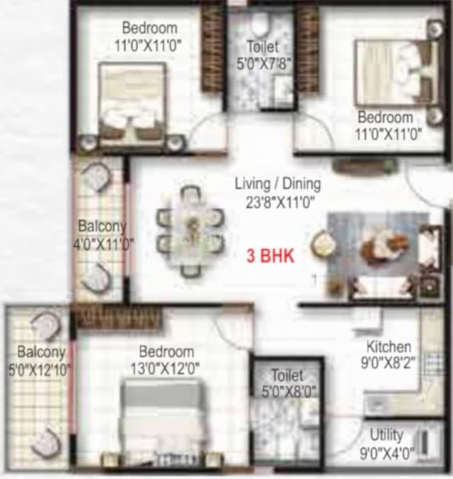 Mukunda Nandanam - 3 BHK Floor Plan