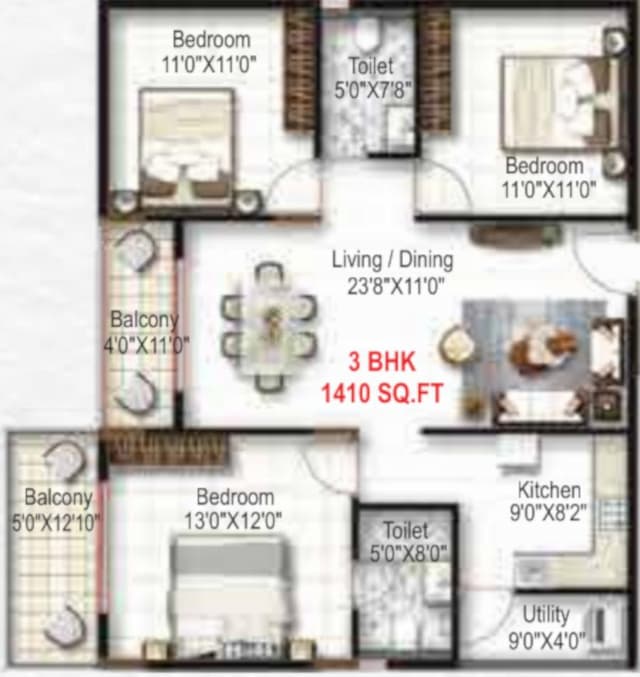 Mukunda Nandanam - 3 BHK Floor Plan