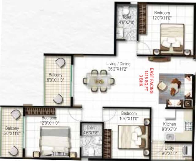 Mukunda Nandanam - 3 BHK Floor Plan